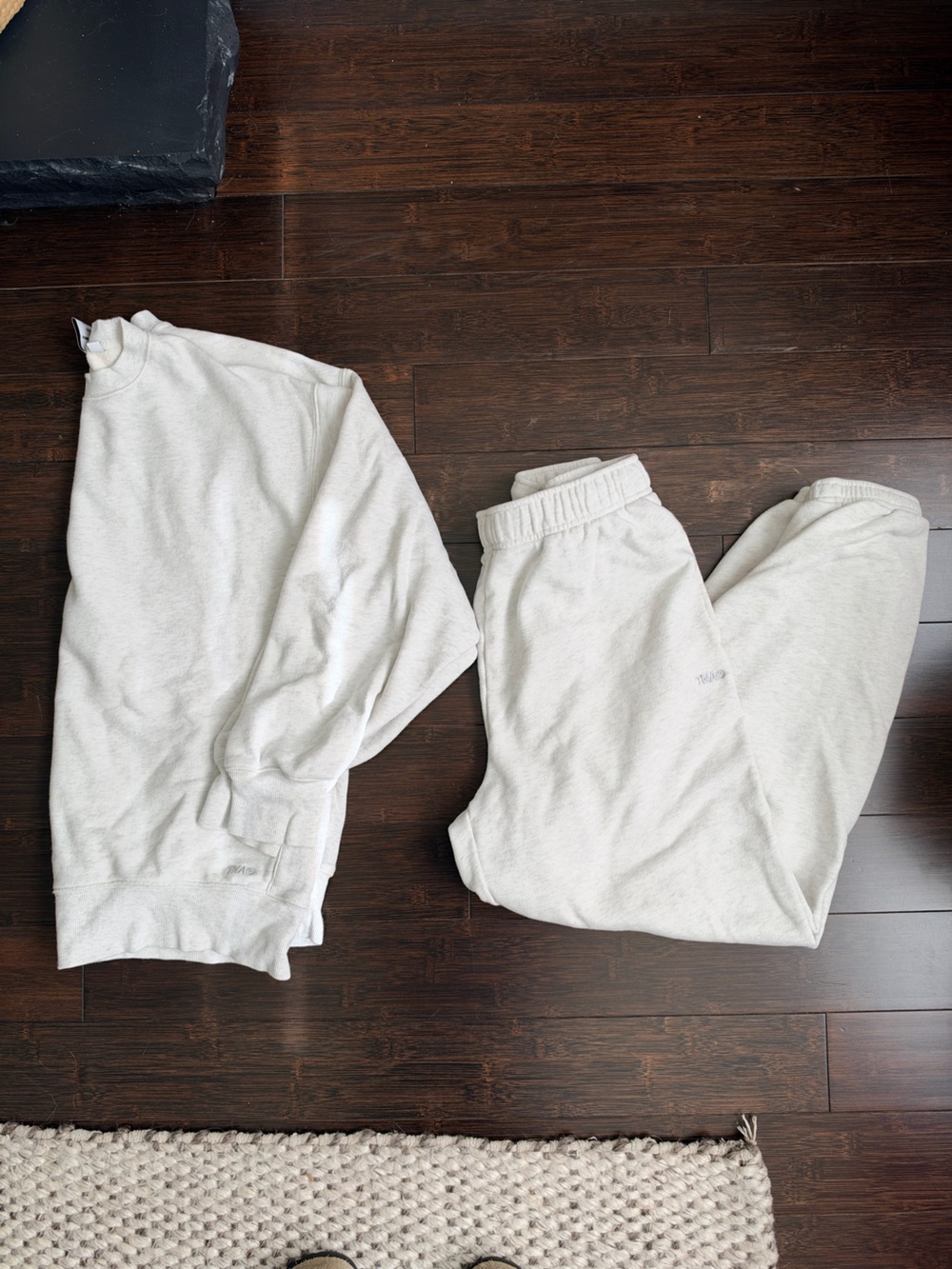 Aritzia TNA Mega Crew & Mega Jogger Set Heather Cloud White